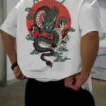 20/1 Penye Compack Ön Arka Ejder Baskılı Oversize Bisiklet Yaka T-shirt