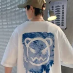 20/1 Penye Compack Bisiklet Yaka Kore tarzı sevimli ayı baskı Kısa Kol Erkek t-shirt