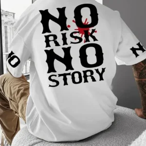 No Risk No Story Baskılı Oversize Bisiklet Yaka T-shirt