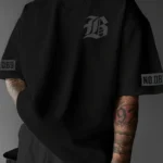 LB Ön Arka Baskılı Oversize Bisiklet Yaka Yazlık T-shirt