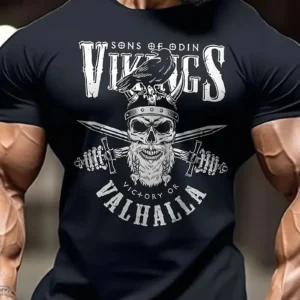 20/1 Penye Compack Vikings Valhalla Baskılı Oversize Bisiklet Yaka T-shirt