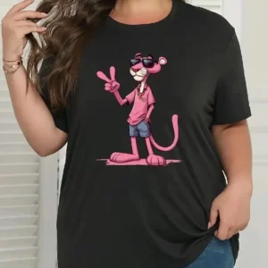 20/1 Penye Compack Pembe Panter Baskılı Oversize Bisiklet Yaka Kısa Kol Yazlık T-shirt