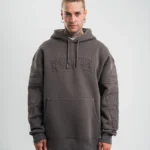Double Oversize Kapşonlu Nakışlı SweatShirt - Füme