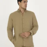 قميص جاكار بأزرار بأكمام طويلة مصبوب بأزرار كاملة