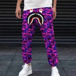 Unisex Pubg Bape x Shark Eşofman Altı - Mor