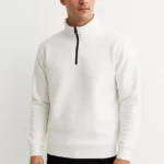 Erkek Dik Yaka Sweatshirt Dik Yaka Yarım Fermuarlı 3 İplik Şardonlu Pamuk Kumaş