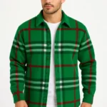 قميص رجالي بنقشة مربعات وياقة من الفرو وأكمام طويلة بأزرار تصميم فضفاض