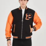 سترة جلد صناعي للرجال بألياف داخلية وأكمام مبطنة - برتقالي