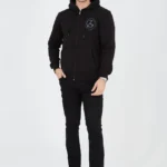 Erkek Kapüşonlu Baskılı Fermuarlı Hırka