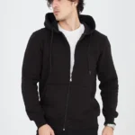 Erkek Kapüşonlu Düz Fermuarlı Hırka