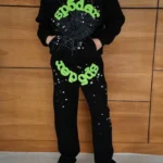 طقم بدلة رياضية رجالي بقلنسوة مع طباعة شبكة العنكبوت والنيون، جيب الكنغر، قصة فضفاضة مريحة، قماش ثلاثي الخيوط فاخر