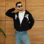 Erkek Kapüşonlu Sweatshirt Hoodie 3 İplik Şardonlu Pamuklu Kumaş, Önü Baskılı, Fermuarlı Rahat Kalıp, Kışlık ve Sokak Stili Sweat