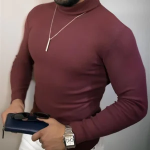 Erkek Kaşkorse Boğazlı Full Likralı Fitilli Body Kazak - Bordo