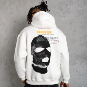 Erkek Kordonlu Maske Baskılı Kapüşonlu Sweat