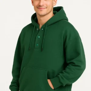 Erkek Ovarsize Kapüşonlu Swetshirt Kanguru Çepli Cıtcıtlı 3 iplik Şardonlu Hoodie - Haki