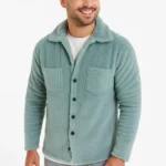 قميص سترة رجالي من الفرو القطبي - ذو ياقة، بأزرار، جيب على الصدر، نسيج ناعم، موديل شتوي بمقاس عادي مريح للاستخدام اليومي - أزرق فاتح