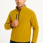 Erkek Polar Kazak – Dik Yaka, Yarım Fermuarlı, Fermuarlı Göğüs Cepli, Biyeli, Kışlık Rahat Regular Fit Günlük Model - Sarı