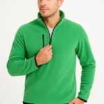 كنزة صوفية للرجال - ياقة قائمة، إغلاق بسحّاب نصفي، جيب صدر بسحّاب، مزينة بأنابيب، موديل كاجوال شتوي عادي