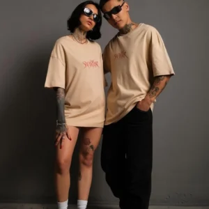 Erkek Oversize Tişört 24/1 Penye Kumaş, Bisiklet Yaka, Ön & Arka Baskılı, Streetwear Tarzı Rahat Büyük Kalıp T-Shirt