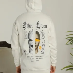 Erkek Kapşonlu Sweatshirt – Oversize Üç İplik Şardonlu Hoodie, “Other Lives” Ön & Arka Baskılı, Kanguru Cepli, Kışlık Rahat Günlük Stil