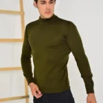 Erkek Tam Balıkçı Yaka Düz Renk Kazak