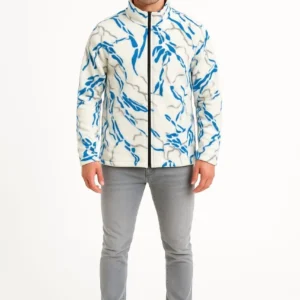 Erkek Tam Fermuarlı Desenli Polar Sweat Lightning Desen Yakalı, Uzun Kollu, Oversize Rahat Kalıp