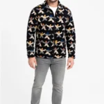 سترة رجالية من الصوف الصناعي بسحاب كامل ونقوش متعددة الألوان، بياقة، وأكمام طويلة، وقصة فضفاضة كبيرة الحجم