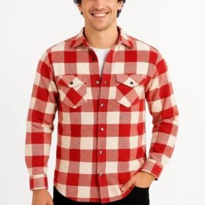 Erkek Oduncu Gömlek – Uzun Kollu, Şardonlu Kumaş, Kareli Desen, Regular Fit, Manşetli, Çift Cepli, Rahat Günlük Bahar & Kış Stil