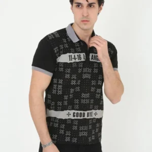 Erkek Yakalı Slim Fit Baskılı T-Shirt