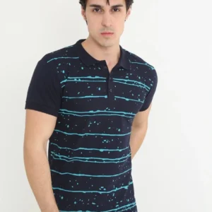 Erkek Yakalı Slim Fit Pike Çizgili T-Shirt