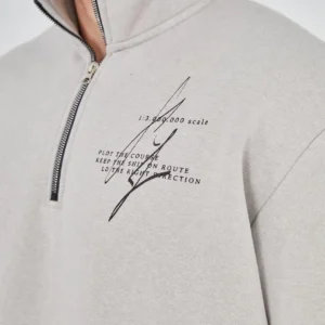 Erkek Yarım Fermuarlı Baskılı Sweat - Boyalı