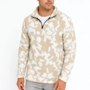 Erkek Yarım Fermuarlı Desenli Polar Sweat Yakalı, Uzun Kollu, Oversize Rahat Kalıp