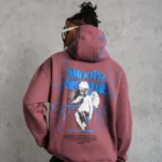 Erkek Yıldırım Baskılı Kapşonlu Sweat - Gül Kurusu