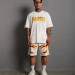 طقم شورت رجالي مزدوج مطبوع عليه لهب للرجال