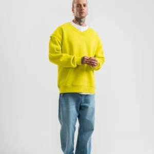 Geniş V yaka Kol Ribana Detaylı SweatShirt - Sarı