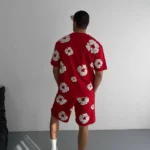 طقم شورت تي شيرت مطبوع على قماش من خيوط الغزل