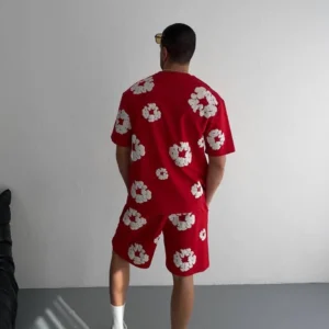 İki İplik Kumaş Baskılı T-shirt Şortlu Takım