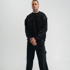 Unisex Bisiklet Yaka Özel Pis Dikişli Yıkamalı SweatShirt