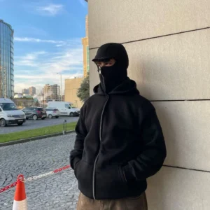 Samuray Kapüşonlu ZIP Fermuarlı Kapüşonlu SweatShirt