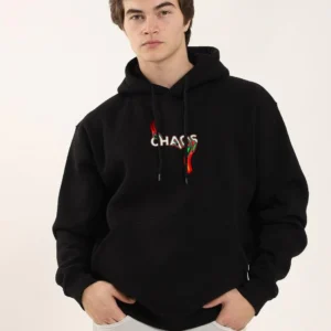 Unisex Baskılı Oversize Üç İplik Kapüşonlu Sweatshirt