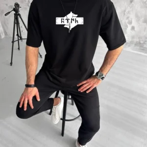 Unisex Bisiklet Yaka Baskılı Double Oversize T-Shirt