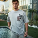 تي شيرت مطبوع بياقة كرو للجنسين - مصبوغ