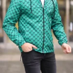 معطف واق من المطر مبطن بغطاء للرأس للجنسين - زمرد