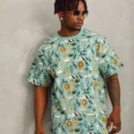 تيشيرت برقبة كرو مطبوع كبير الحجم للجنسين - أخضر نعناعي