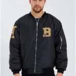 Erkek Bomber Kolej Mont – B Harfi ve Kemik Baskılı, Su İtici Kumaş, Kapitone Astarlı Fermuarlı Ceket