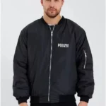 جاكيت بومبر للرجال - جاكيت كاجوال أنيق ومطبوع عليه بوليزي وجيوب بسحاب وبطانة مبطنة ونسيج طارد للماء