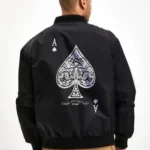 Erkek Bomber Mont Renk, Maça Ası Baskılı, Fermuarlı, Cepli, Kapitone Astarlı, Bahar Kış Günlük Mont Ceket