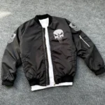 Askeri Tarz Bomber Mont – Unisex, Punisher Skull Detaylı, Fermuarlı, Cepli, Uzun Kollu, Bahar ve Kış Günlük Moda İçin Uygun