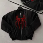 Örümcek Desenli Bomber Mont – Unisex Kullanıma Uygun, Fermuarlı Cepli, Kapitone Astarlı, Bahar Kış Günlük Giyim İçin Moda Ceket Modeli