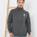 تريكو منسوج منسوج مطبوع بياقة نصف دائرية للجنسين - مدخن